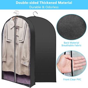 40" Garment Bags for Hanging Clothes 4" Gusset for Closet Storage and Travel Clear Hanging Bags for Dress Suits Coats Moth Proof, 3 Packs-Black