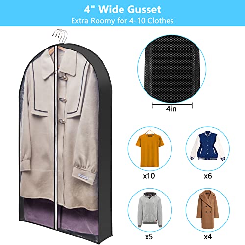 40" Garment Bags for Hanging Clothes 4" Gusset for Closet Storage and Travel Clear Hanging Bags for Dress Suits Coats Moth Proof, 3 Packs-Black