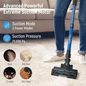 FABULETTA Cordless Vacuum Cleaner, 25 kpa Stick Vacuum 6 in 1 Set with 8 x 2500mAh Large Battery, Max 50 min Runtime, 250W Brushless Motor Handheld Vacuum Cleaner for Hard Floor Carpet Pet Hair