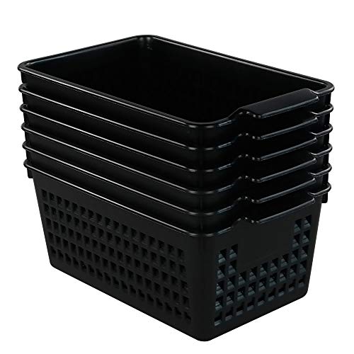 Bblina Small Storage Baskets, 6 Packs Plastic Organizer Basket Bins, Black