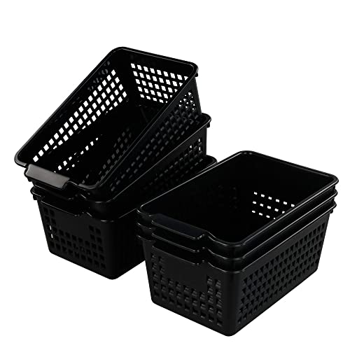 Bblina Small Storage Baskets, 6 Packs Plastic Organizer Basket Bins, Black