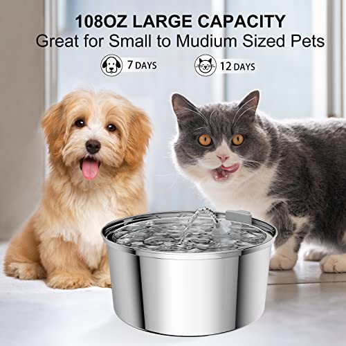 Cat Water Fountain Stainless Steel: YFYUPUP 108oz/3.2L Automatic Cat Drinking Fountain Pet Fountain Water Bowl Dog Water Dispenser Ultra-Quiet Pump and 3 Replacement Filters