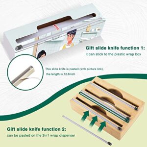 3 in 1 Wrap Dispenser with Cutter and Labels,Foil and Plastic Wrap Organizer for Kitchen, Storage Organizer for Aluminum Foil and Wax Paper,Wall Mount Bamboo Roll Organizer Holder，Send Slide Knife