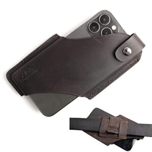 topstache leather phone holster/ sheath with belt clip loop, magnetic closure,cell phone case/ pouch for iphone, samsung,darkbrown,large
