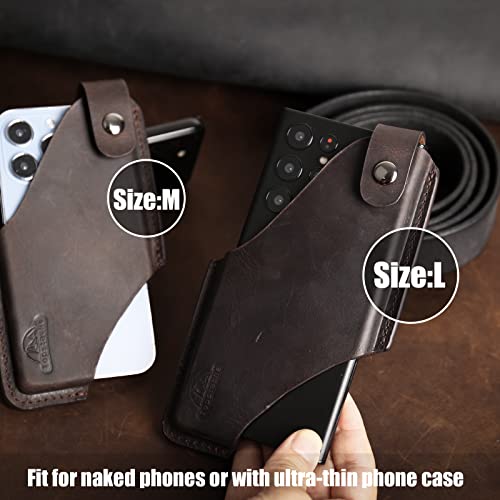 Topstache Leather Phone Holster/ Sheath with Belt Clip Loop, Magnetic Closure,Cell Phone Case/ Pouch for iPhone, Samsung,Darkbrown,Large