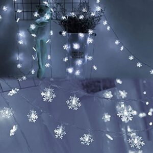 Dazzle Bright Christmas Snowflake String Lights, 2 Pack 50 LED 25 FT Battery Operated Christmas Lights with 2 Lighting Modes for Indoor Outdoor Xmas Tree Party Decorations, White