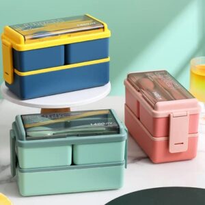 Bazasa Lunchbox Bento Box Lunch Containers for Work Lunchbox for Men Woman Leak-Proof Lunch Box With 3 Compartments & Sauce Container Pink Bento Box Microwave-& Dishwasher-Safe