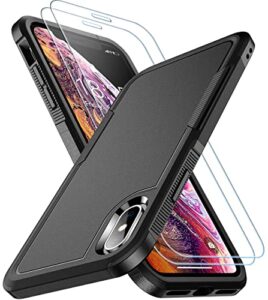 spidercase for iphone xs max case, [10 ft military grade drop protection] [non-slip] [2 pcs tempered glass screen protector] shockproof airbag cushion protective case for iphone xs max 6.5” (black)