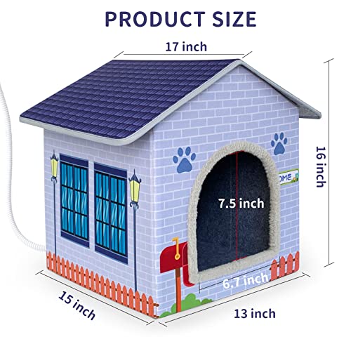 Heated Cat Houses for Indoor/Outdoor Cats with Heated Cat Bed Providing Safe Feral Cats, Easy to Assemble