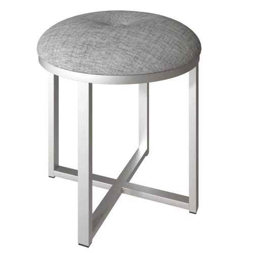 Vanity Stool Vanity Bench Round - Make Up Chair Grey Silver Vanity Stool for Makeup Room White Chair Makeup Stool Chair for Vanity White Metal Vanity Chair Bench Seat NO pre-drilled Holes