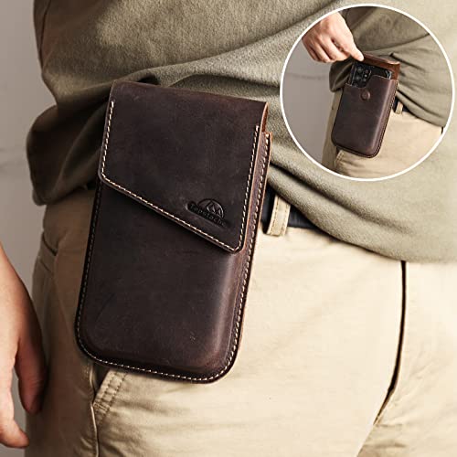 Topstache Leather Phone Holster,Samsung S22 Plus Belt Holder, Case for Belt,Universal Phone Pouch with Belt Clip for iPhone 13 Pro Max/14 Pro Max, Flip Cellphone Cases