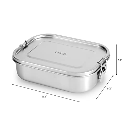 VIKCOLEE Stainless Steel Bento Lunch Food Box Container, 5-Compartment Large 1400ML Metal Bento Lunch Box Container for Kids or Adults with Lockable Clips to Leak Proof - BPA-Free - Dishwasher Safe