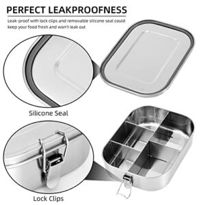 VIKCOLEE Stainless Steel Bento Lunch Food Box Container, 5-Compartment Large 1400ML Metal Bento Lunch Box Container for Kids or Adults with Lockable Clips to Leak Proof - BPA-Free - Dishwasher Safe