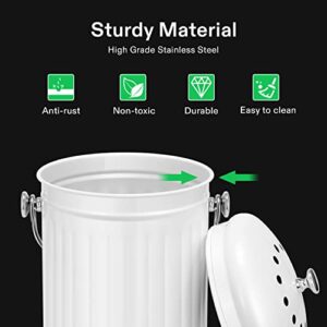 VIVOSUN Indoor Compost Bin, 1.3 Gallon Stainless Steel Compost Bucket with Lid for Kitchen Food Waste - Includes 2 Charcoal Filter, White