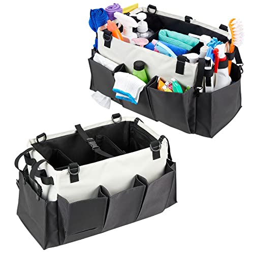 Large Cleaning Caddy with Handle, Wearable Cleaning Supplies Organizer with Detachable Divider Cleaning Tote Bag with Shoulder and Waist Strap for Cleaners & Housekeepers