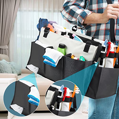 Large Cleaning Caddy with Handle, Wearable Cleaning Supplies Organizer with Detachable Divider Cleaning Tote Bag with Shoulder and Waist Strap for Cleaners & Housekeepers