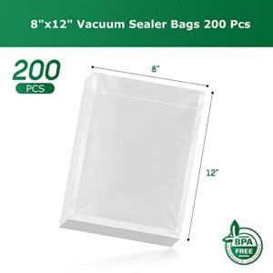 FRESKO 8” x 12” 200 Count Food Vacuum Sealer Freezer Storage Machine Bags for Food, PreCut Quart, BPA Free, Commercial Grade, Great for storage, Meal prep and Sous Vide