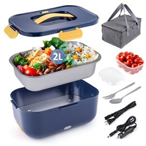 electric lunch box food heater portable food warmer for car/truck/home, 2l heated lunch box for adults, lunch heating microwave removable stainless steel container 12v 24v 110v 70w(navy blue)