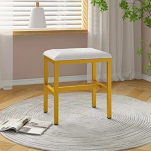 Vanity Bench Vanity Stool Chair for Bathroom Makeup Vanity Chair for Vanity Makeup Room Small Tall Gold White-NO pre-drilled Holes in The Bottom