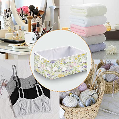 Kigai Rectangular Storage Bin Cute Bunny and Floral Foldable Storage Basket Toy Storage Box for Home Organizing Shelf Closet Bins, 15.8 x 10.6 x 7-Inch