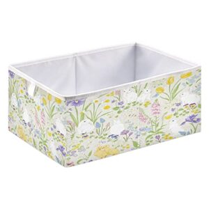 Kigai Rectangular Storage Bin Cute Bunny and Floral Foldable Storage Basket Toy Storage Box for Home Organizing Shelf Closet Bins, 15.8 x 10.6 x 7-Inch