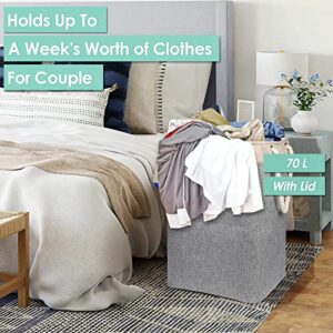 zzolee - Laundry Basket with Lid, Collapsible Laundry Hamper for Couple, with A Removable Mesh Bag, Holds Up to A Week's Worth of Clothes