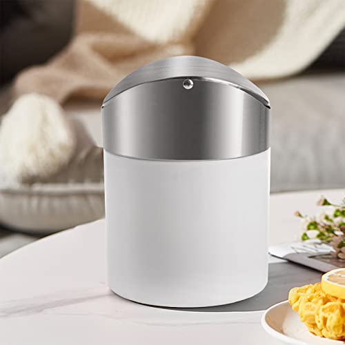 ZOOFOX 2 Pack Mini Trash Can, White Stainless Steel Garbage Bin with Swing Lid, Small Countertop Trash Can for Home, Office, Kitchen, Vanity Tabletop, Bedroom, Car