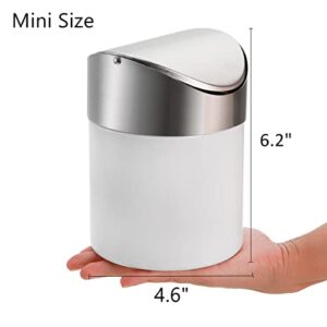 ZOOFOX 2 Pack Mini Trash Can, White Stainless Steel Garbage Bin with Swing Lid, Small Countertop Trash Can for Home, Office, Kitchen, Vanity Tabletop, Bedroom, Car