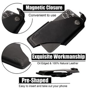 Topstache Leather Phone Holster with Belt Clip Loop, Leather Belt Case with Magnetic Closure,Cell Phone Case for iPhone, Belt Phone Pouch for Samsung,Leather Phone Sheath for Belt,Black,Large