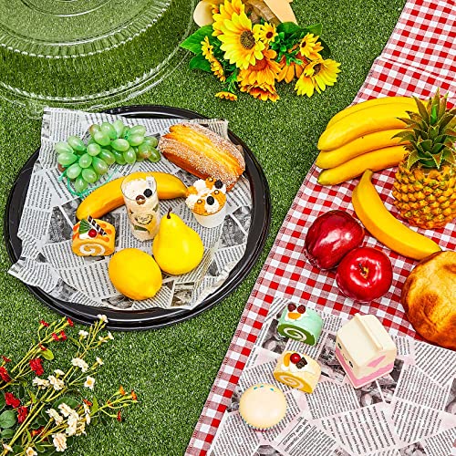 12 Pack Heavy Duty, Repeatedly 16 Inch Plastic Serving Tray with Lid and 24 Pcs Deli Wax Paper Sheets Sets Large Plastic Party Platters with Clear Lids Stackable Round Food Serving Trays for Party