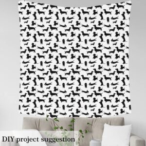 Feelyou Cute Dog Fabric by The Yard, Cartoon Dachshunds Puppy Upholstery Fabric for Chairs, Dog Lover Decorative Fabric for Home DIY Projects, Outdoor Fabric, 1 Yard, Black White