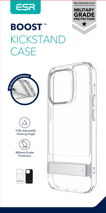 ESR for iPhone 14 Plus Case, 3 Stand Modes, Military-Grade Drop Protection, Supports Wireless Charging, Slim Back Cover with Stand, Phone Case for iPhone 14 Plus, Metal Kickstand Case, Clear