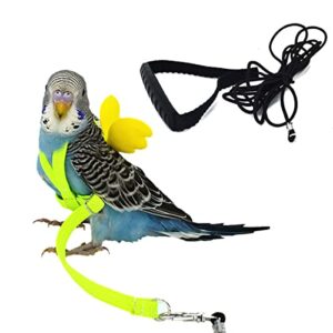 Clpoawc Parrot Bird Harness and Leash Adjustable Bird Harness Leash Outdoor Flying Kit Training Rope for Parrot Budgie Lovebird Cockatiel Macaw Parakeet(Yellow)