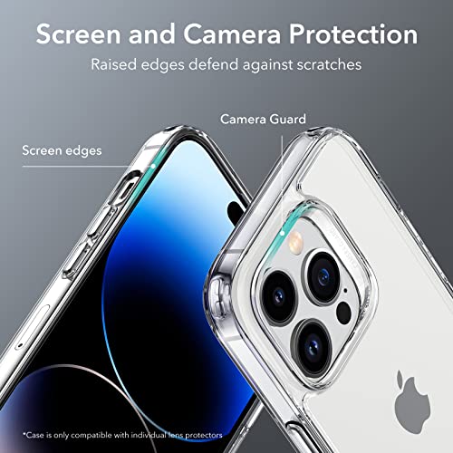 ESR for iPhone 14 Pro Case, 3 Stand Modes, Military-Grade Drop Protection, Supports Wireless Charging, Slim Back Cover with Stand, Phone Case for iPhone 14 Pro, Metal Kickstand Case, Clear