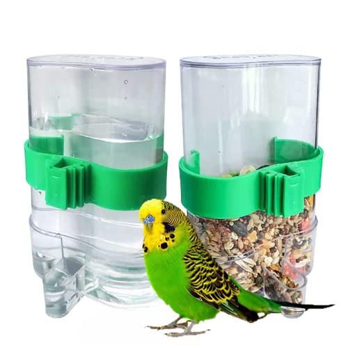 Clpoawc Bird Water Dispenser Outdoor No Mess Automatic Feeder,Parakeet Waterer for Cage,Food Container Bird Cage Accessories Hanging Outside for Lovebird Canary Finch Small Birds (2Pcs), Clear