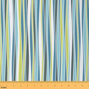 feelyou stripes fabric by the yard, natural geometric waves ripple upholstery fabric for chairs, farmhouse striped lines decorative waterproof outdoor fabric, 3 yards, green blue