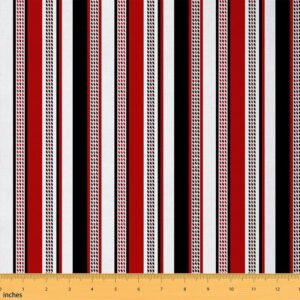 feelyou geometric stripes fabric by the yard, black red retro simple style upholstery fabric for chairs, abstract striped lines decorative waterproof outdoor fabric, 2 yards, white