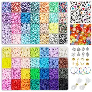 gugull 14760pcs clay beads for bracelet making kit 56 color flat heishi beads for jewelry making