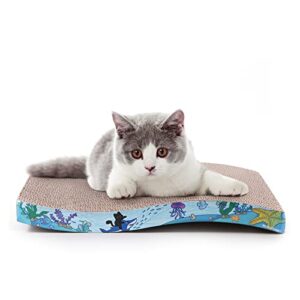wullu planet cat scratch board cardboard cat scratcher for indoor cats reversible cat scratching pad with catnip (blue)