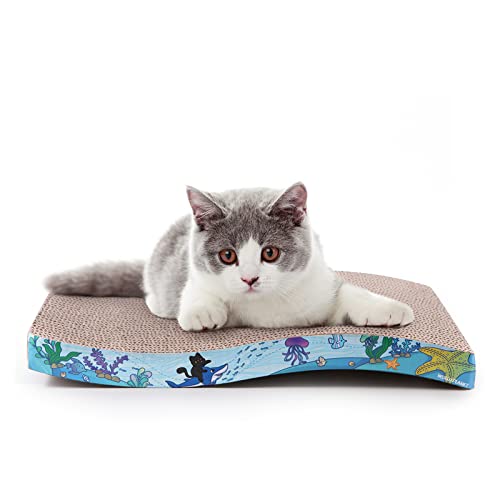 Wullu Planet Cat Scratch Board Cardboard Cat Scratcher for Indoor Cats Reversible Cat Scratching Pad with Catnip (Blue)