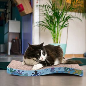 Wullu Planet Cat Scratch Board Cardboard Cat Scratcher for Indoor Cats Reversible Cat Scratching Pad with Catnip (Blue)