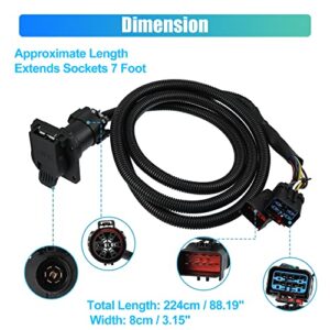 X AUTOHAUX 7-Foot 7 Pin Trailer Wiring Harness Extension Connector Vehicle-Side Truck Bed 7 Way RV Wiring Plug Harness Extension for Dodge for Ram 1500 2500 3500 Dakota