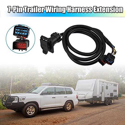 X AUTOHAUX 7-Foot 7 Pin Trailer Wiring Harness Extension Connector Vehicle-Side Truck Bed 7 Way RV Wiring Plug Harness Extension for Dodge for Ram 1500 2500 3500 Dakota