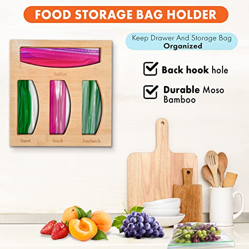 Dharmagic Kitchen Organization and Storage for Drawer Wood Kitchen Food Baggie Dispenser Box Plastic Bag Holder Compatible with Gallon, Quart, Sandwich & Snack Bags from Most Brands Ziplock