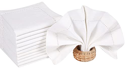 Cloth Napkin in Cotton 10x10 White ,Wedding Napkins,Cocktails Napkins,Fabric Napkins,Cotton Napkins Mitered Corners ,Machine Washable Dinner Napkins Hemstitched,Set of 12