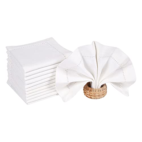 Cloth Napkin in Cotton 10x10 White ,Wedding Napkins,Cocktails Napkins,Fabric Napkins,Cotton Napkins Mitered Corners ,Machine Washable Dinner Napkins Hemstitched,Set of 12