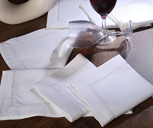 Cloth Napkin in Cotton 10x10 White ,Wedding Napkins,Cocktails Napkins,Fabric Napkins,Cotton Napkins Mitered Corners ,Machine Washable Dinner Napkins Hemstitched,Set of 12