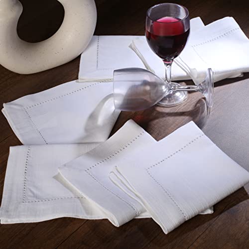 Cloth Napkin in Cotton 10x10 White ,Wedding Napkins,Cocktails Napkins,Fabric Napkins,Cotton Napkins Mitered Corners ,Machine Washable Dinner Napkins Hemstitched,Set of 12