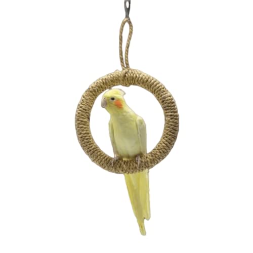 Bird Rope Swing Toy Parrot Climbing Perch Stand Natural Straw Rope Weaving Round Toy for Cockatiel Conure Cockatoo Parakeet Cage Hanging Decor