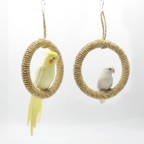 Bird Rope Swing Toy Parrot Climbing Perch Stand Natural Straw Rope Weaving Round Toy for Cockatiel Conure Cockatoo Parakeet Cage Hanging Decor